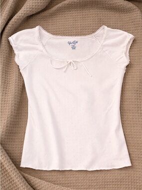 Brandy Melville Cream Short Sleeve Scoop Neck Tee with Tie